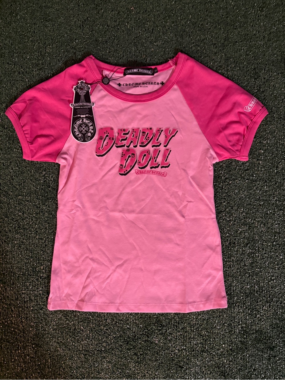 Chrome Hearts Pink Raglan "Deadly Doll" Short Sleeve Tee
